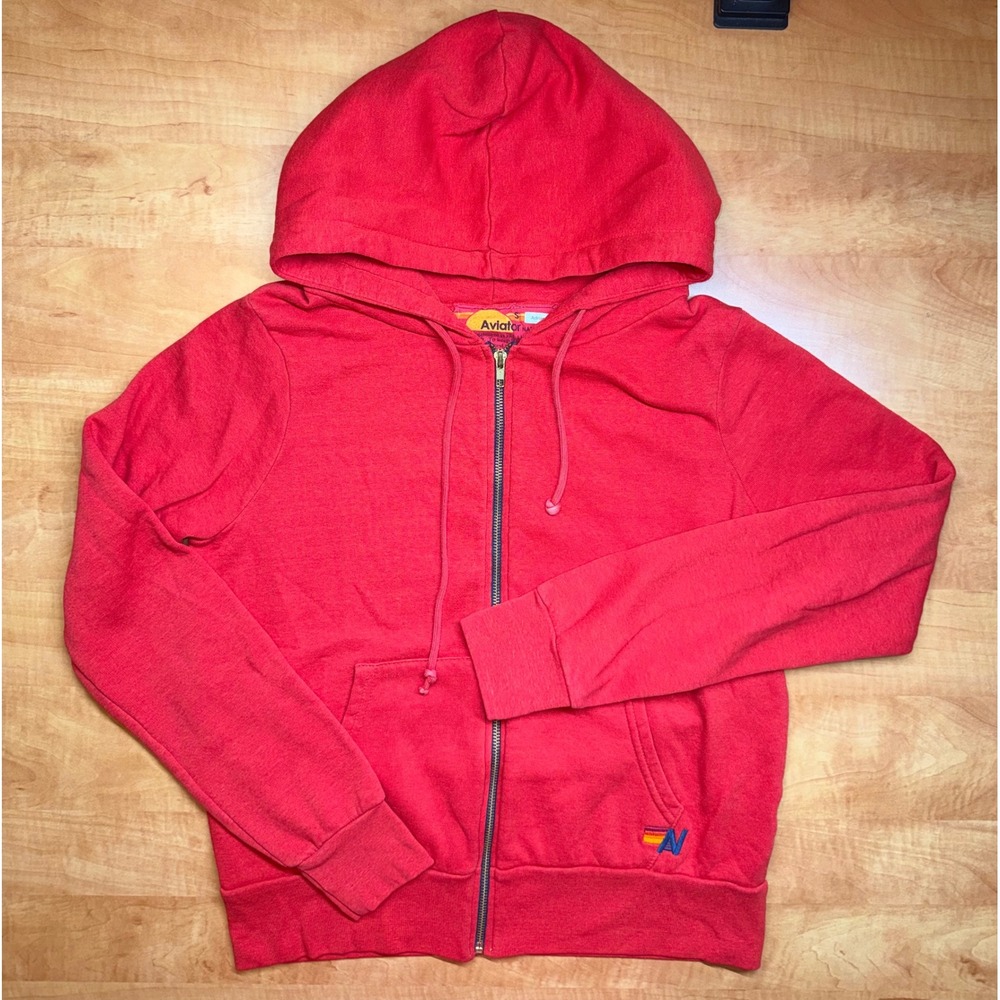 Aviator Nation Red Lightning Bolt Zip Up Hoodie Sweatshirt Small California Made
